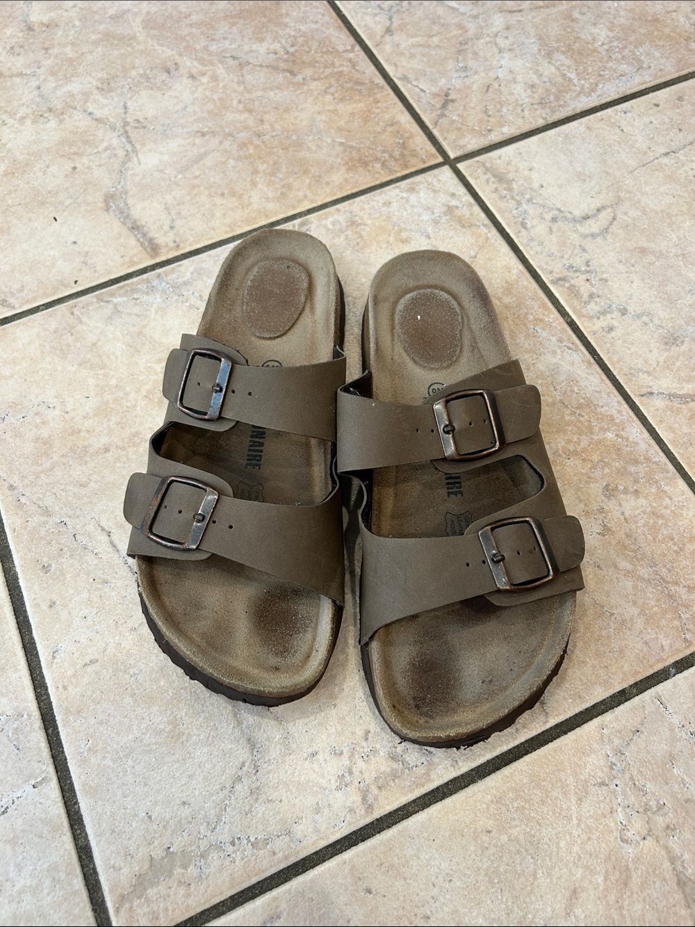 Women’s Brown Double-Buckle Slide Sandals